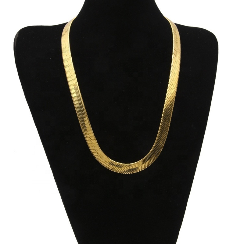 High Quality 75cm*10mm Snake Chain Chunky Men Women Stainless Steel Jewelry Choker Gold Plated Flat Herringbone Chain Necklace