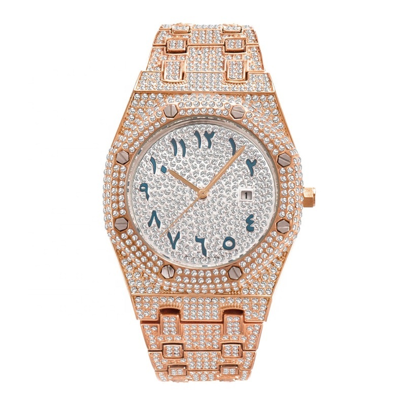 Iced Out Bling Diamond Watch with Full Zircon Custom Gold Silver Luxury Jewelry for Men Women Waterproof Quartz Watches