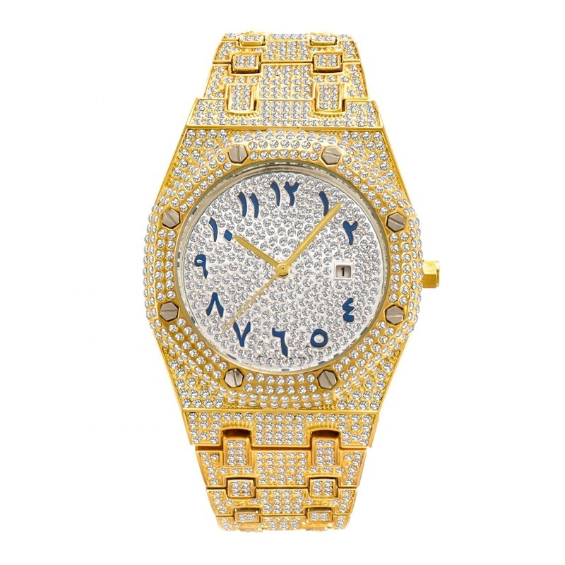 Iced Out Bling Diamond Watch with Full Zircon Custom Gold Silver Luxury Jewelry for Men Women Waterproof Quartz Watches