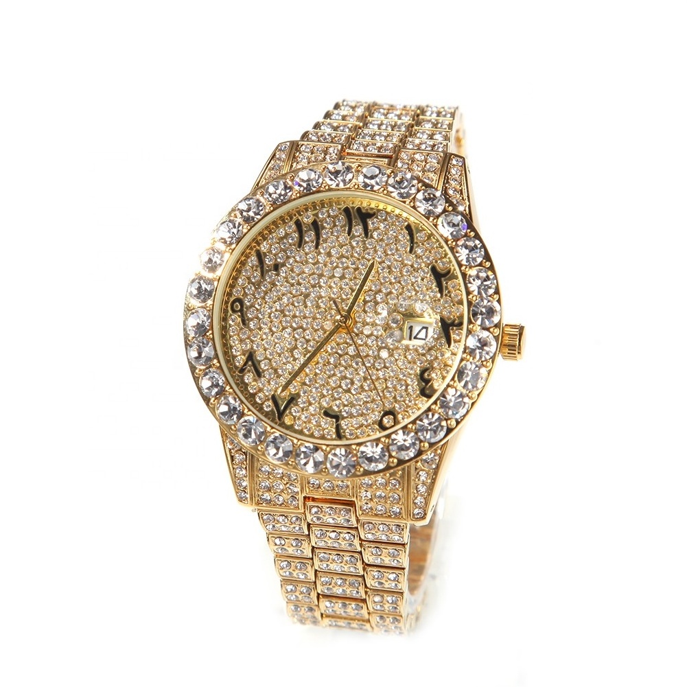 Hip Hop Iced Out Diamond Watch Men Women Arabic Number Full Zircon Stones Luxury Watches Quartz Waterproof