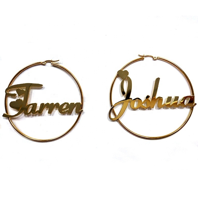 Chunky Jewelry Stainless Steel Custom Name Hoop Earring Personalized Nameplate Earrings Gold Women Hoops