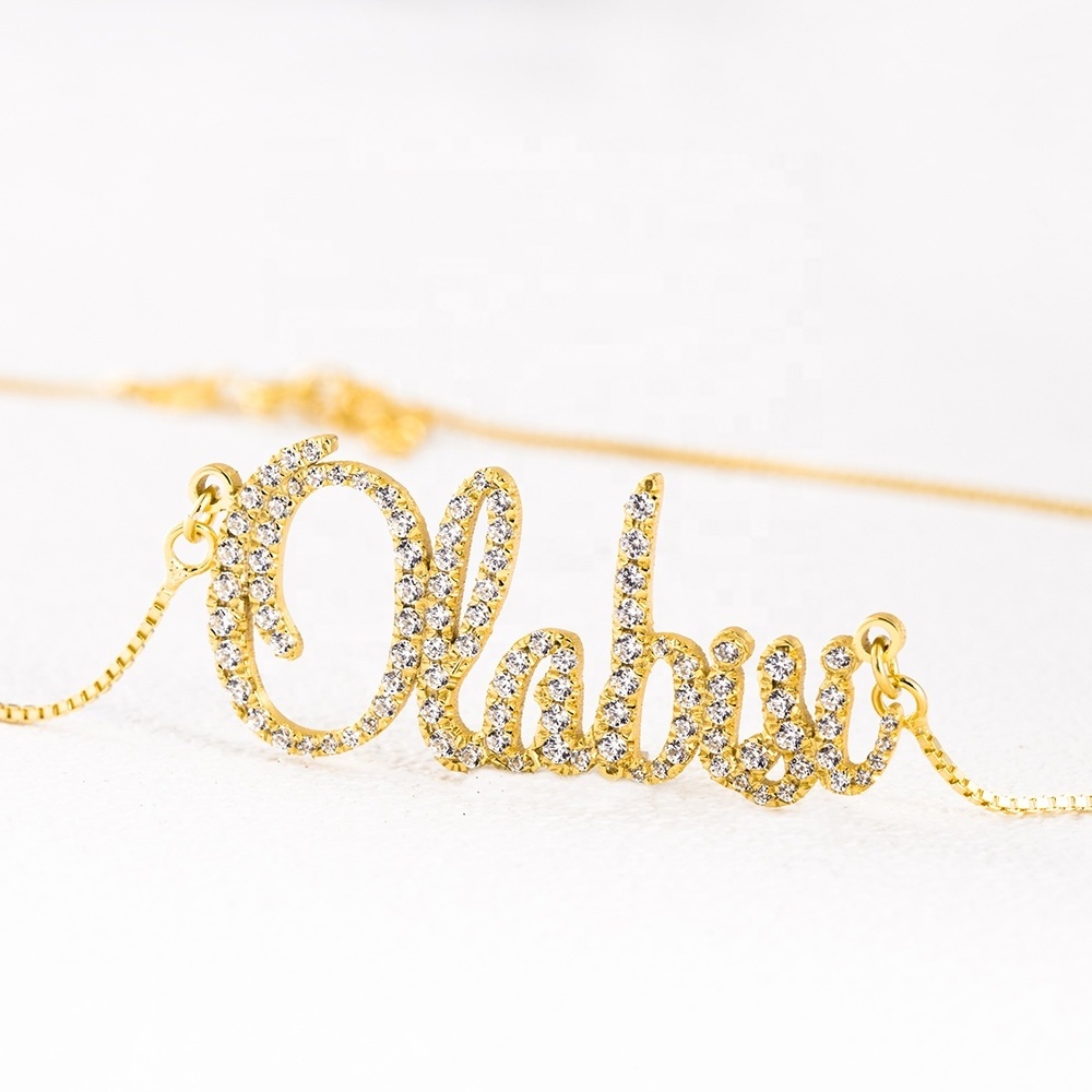 Luxury Sterling Silver 925 Jewelry Gold Diamond Name Necklace Personalized Letters Custom Ice Out Nameplate Necklaces