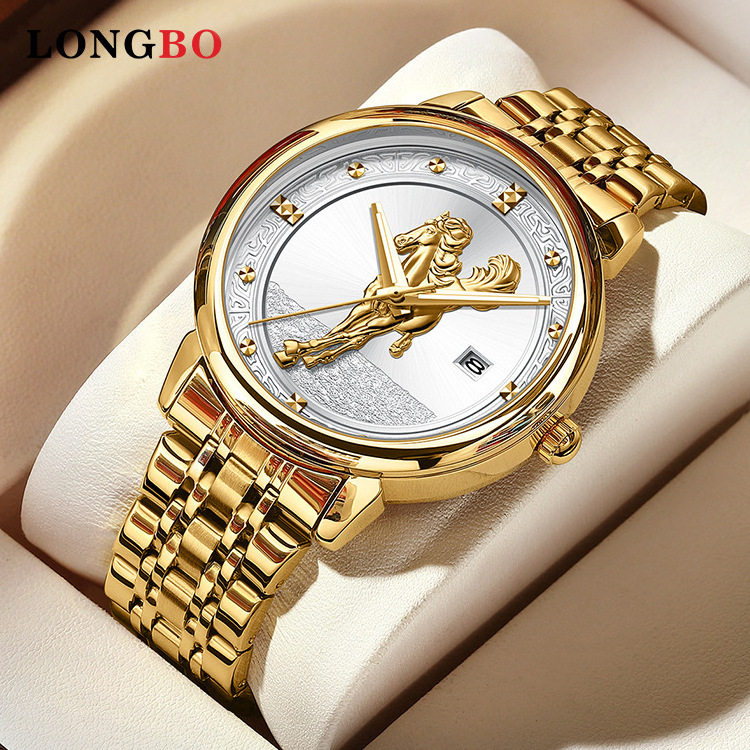 Men's Casual Watch Business Quartz Watch Full Gold Horse Pattern Dial Men's Watch