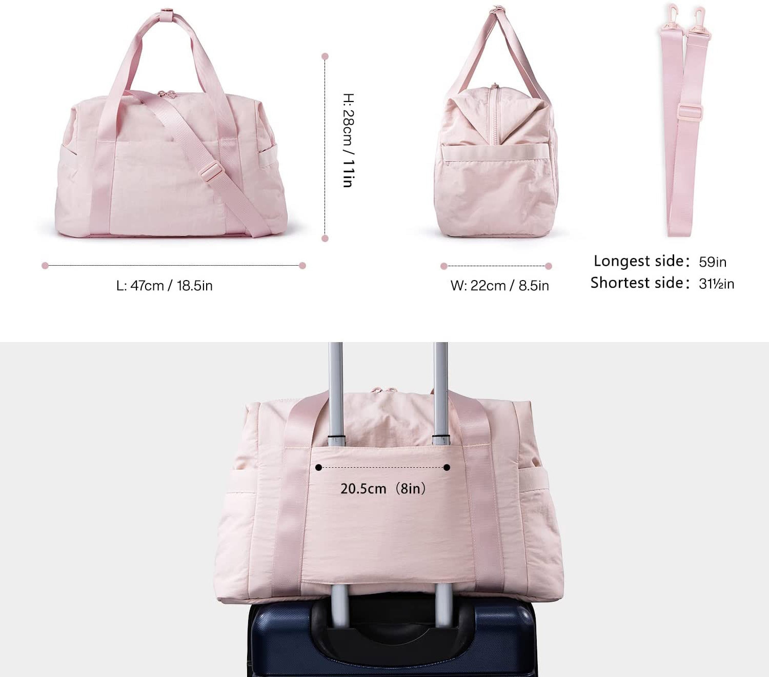 Waterproof Weekender Girls Duffel Bags Tote Custom Sublimation Logo Travel Pink Duffle Bag for Women