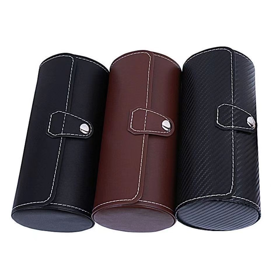 High Quality Black Luxury roll leather watch travel case for 3 wrist watches Leather Watch Box Case