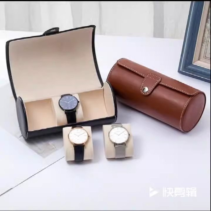 High Quality Black Luxury roll leather watch travel case for 3 wrist watches Leather Watch Box Case