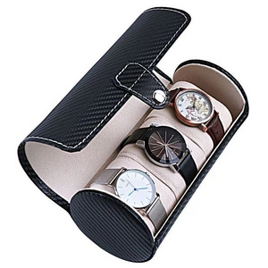 High Quality Black Luxury roll leather watch travel case for 3 wrist watches Leather Watch Box Case