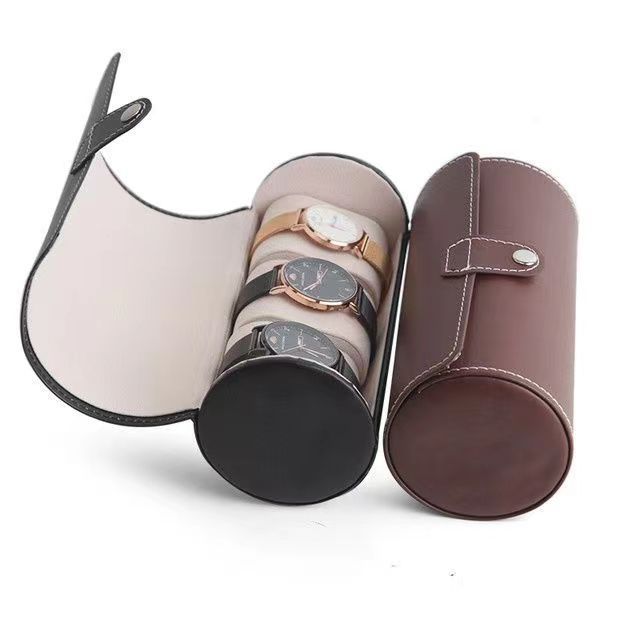 High Quality Black Luxury roll leather watch travel case for 3 wrist watches Leather Watch Box Case