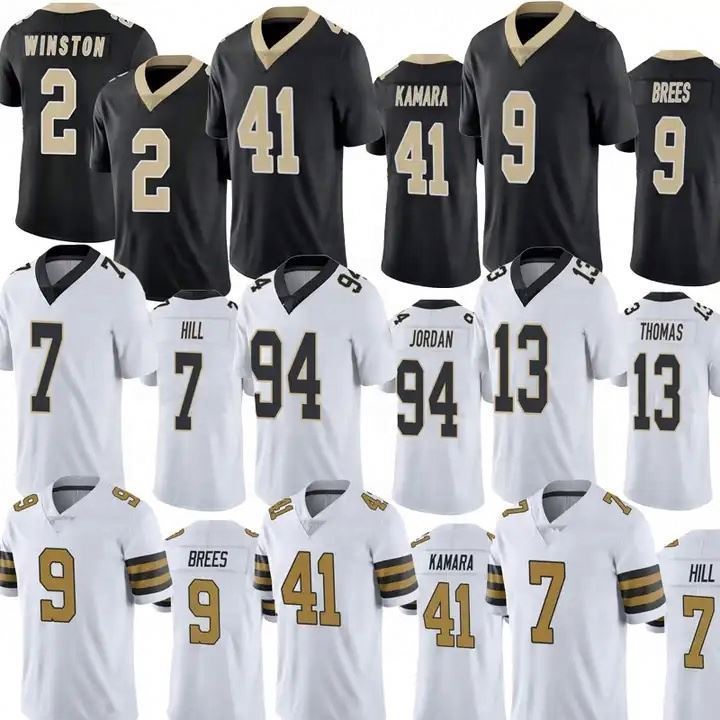 Men's New Orleans Saints 41 Alvin Kamara 32 Tyrann Mathieu 7 Taysom Hill 13 Michael Thomas NK Black Player Game Football Jersey