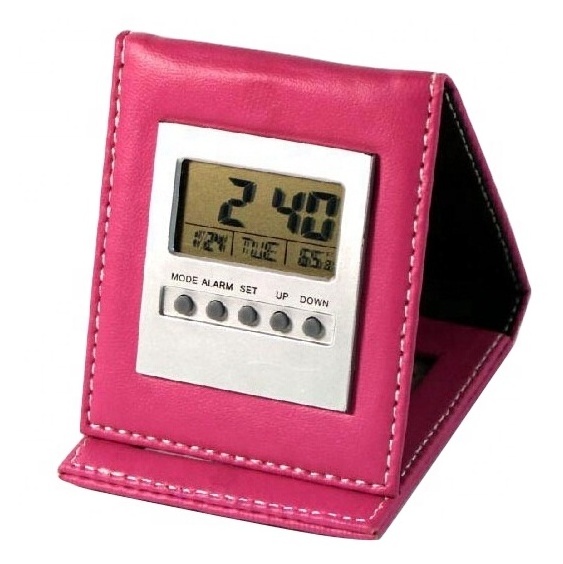 LG3029 Custom Logo Pu Leather Special Design LCD Alarm Clock Folding Travel Digital Alarm Clock Christmas Gift Items