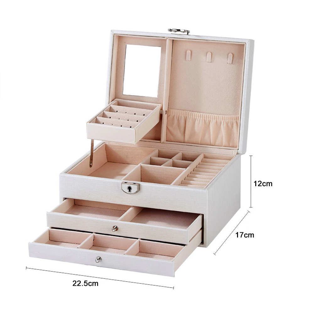 LG7239  2023 New Design Custom Logo women's jewelry box large capacity PU leather storage box wholesale jewely boxes