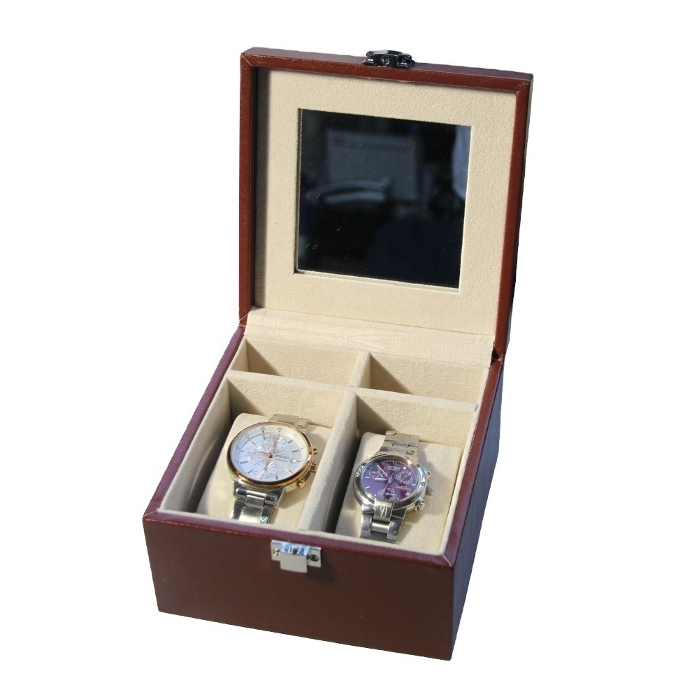 LG7156 OEM Customized Logo Handmade Watch Storage Box With Mirror Pu Leather Two Compartments Promotion Gift For Business