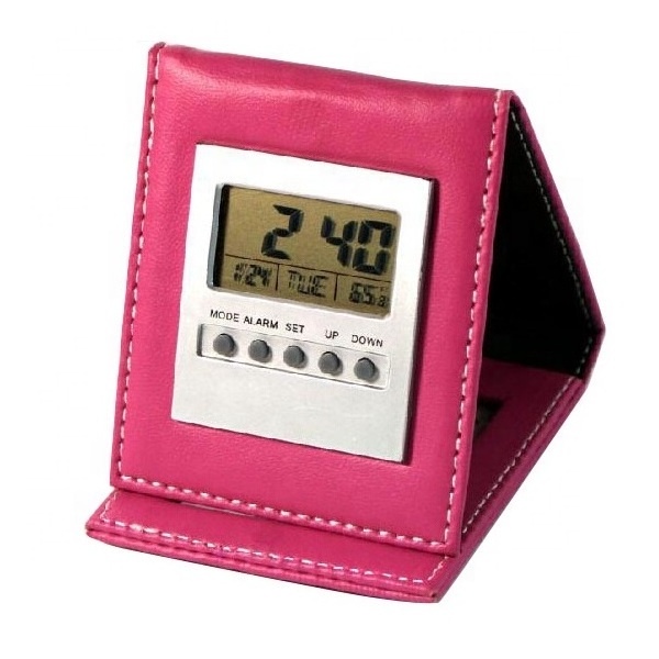 LG3029 Custom Logo Pu Leather Special Design LCD Alarm Clock Folding Travel Digital Alarm Clock Christmas Gift Items