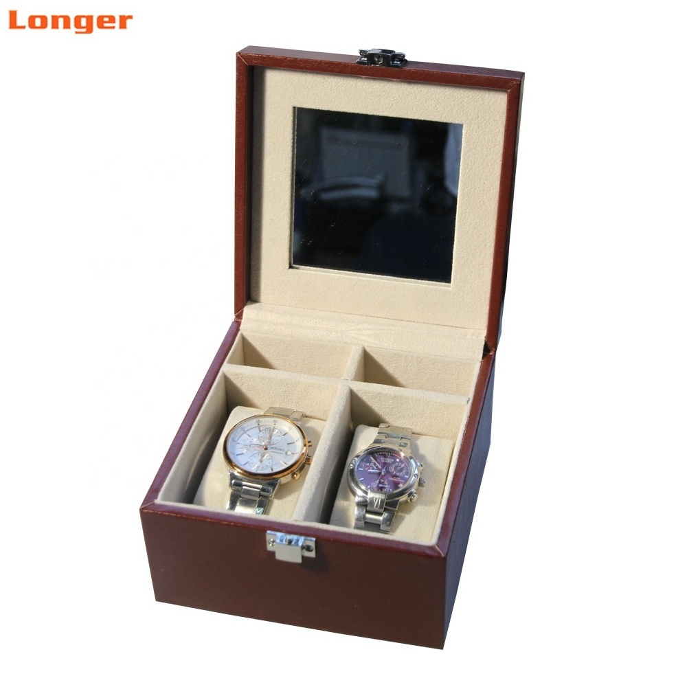 LG7156 OEM Customized Logo Handmade Watch Storage Box With Mirror Pu Leather Two Compartments Promotion Gift For Business