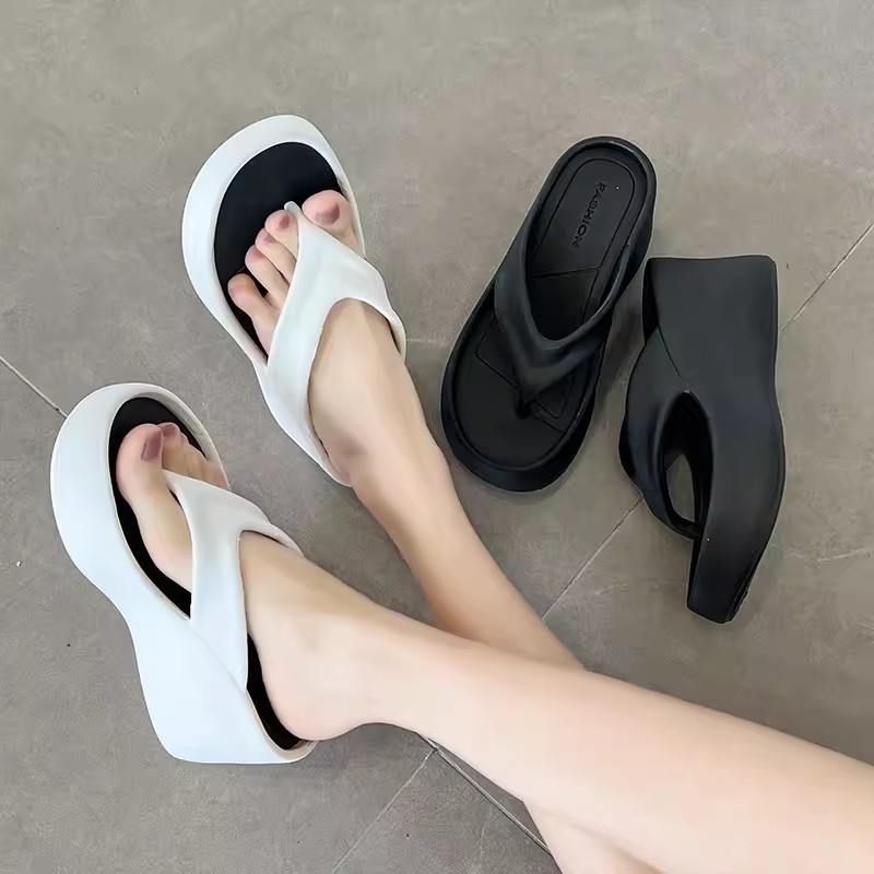 Wholesale New Soft High Heel Flip-flops Female Slippers Non-slip Eva Slide For Lady Women Slipper women  Heel Eva Slipper