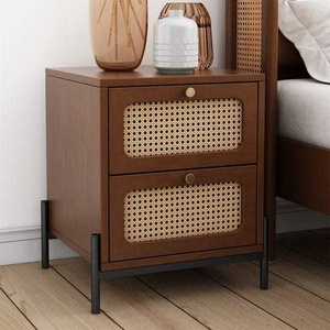 MAGI living room home furniture storage Solid wood Side Table Nightstand wooden cabinet with rattan baskets 2 drawers