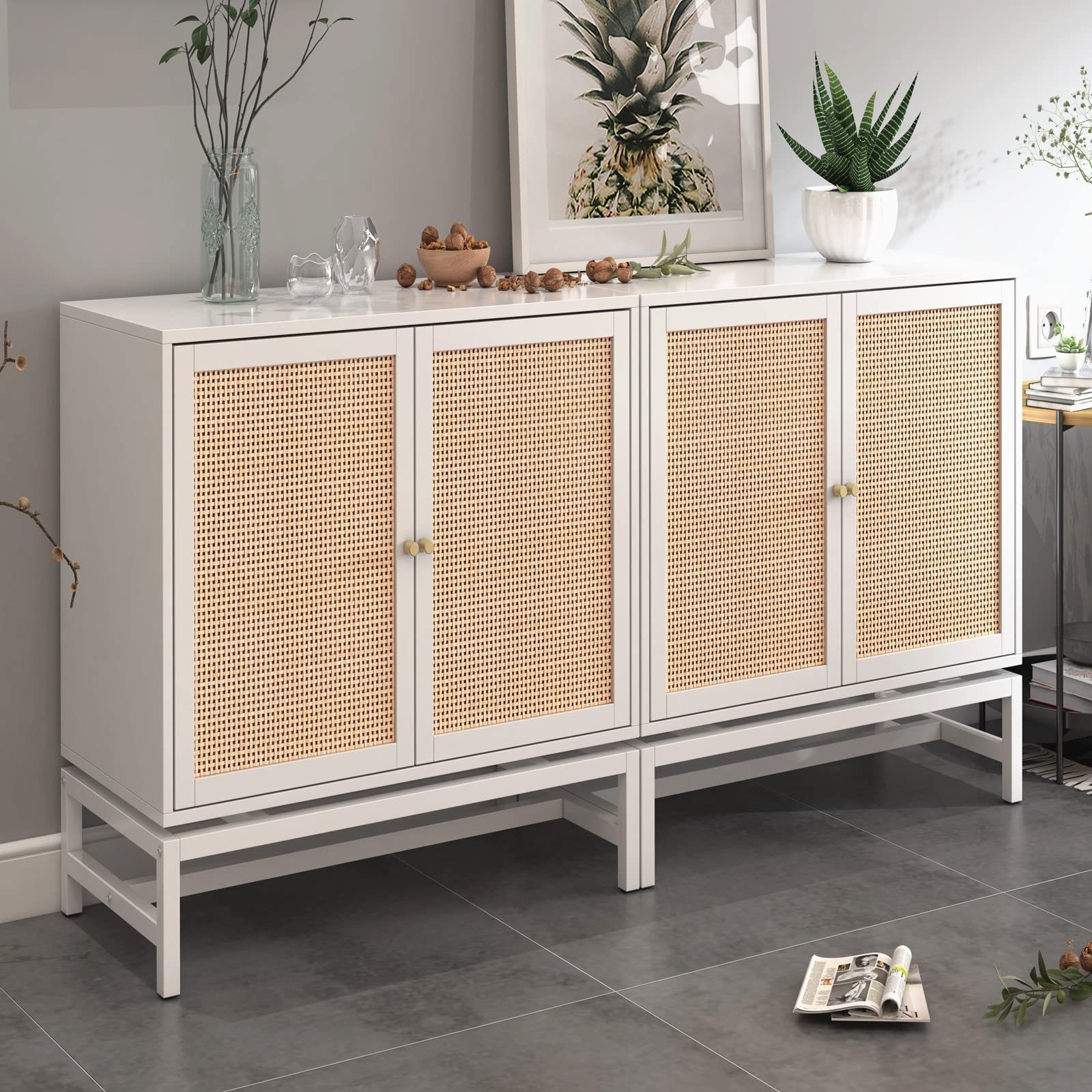 Natural Accent Storage Cabinet Rustic Wood Sideboard Furniture rattan Sideboard Buffet Cabinet