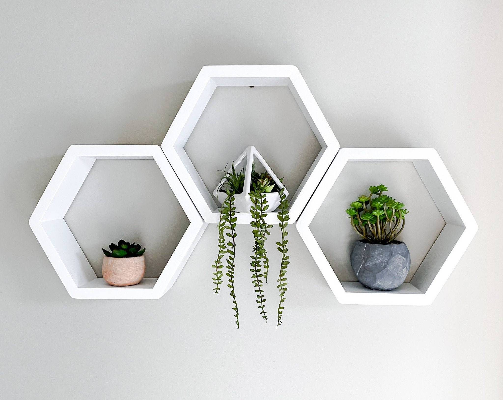 Set of 6 White Honeycomb Shelves wood storage shelf display Geometric wooden Floating Hexagon wall Shelf kitchen furniture