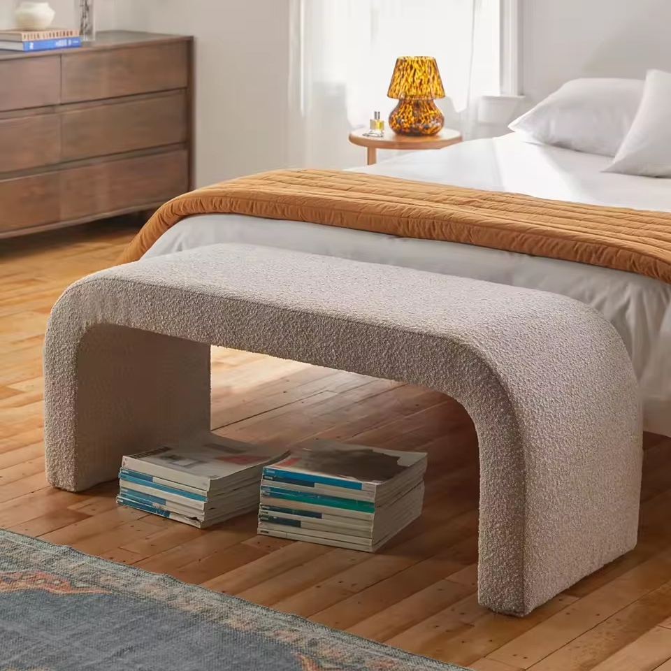 Upholstered Footrest Storage Ottoman Sienna Boucle Bench for Entryway