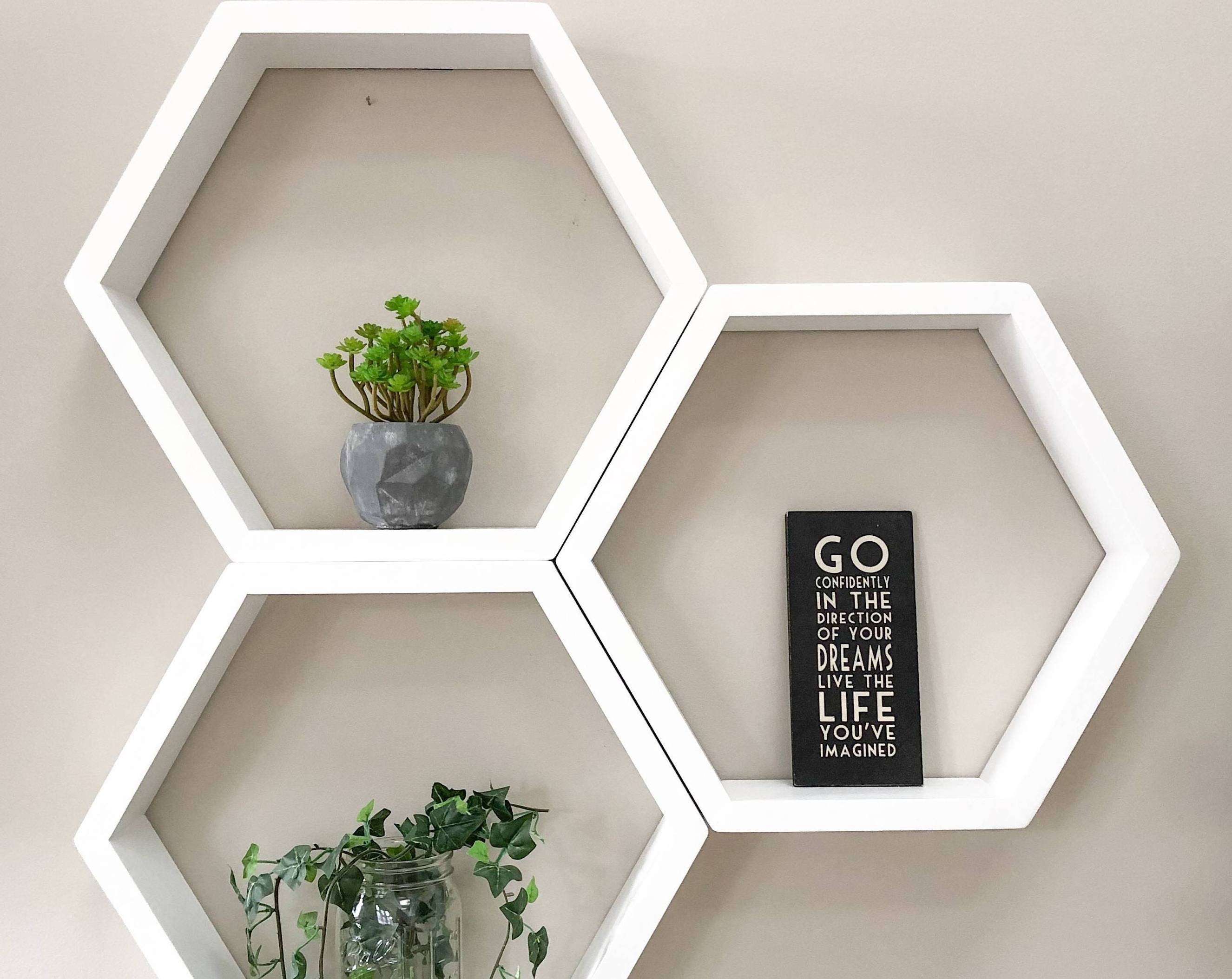 Set of 6 White Honeycomb Shelves wood storage shelf display Geometric wooden Floating Hexagon wall Shelf kitchen furniture