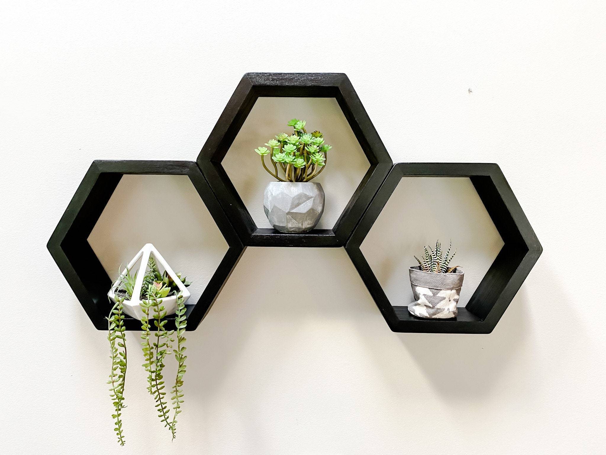 Set of 6 White Honeycomb Shelves wood storage shelf display Geometric wooden Floating Hexagon wall Shelf kitchen furniture