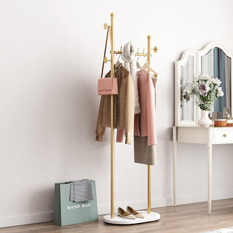 Gold Free Standing Hall Tree in Corner Clothes Entryway Organizer Michall Freestanding 9  Hook Coat Stand