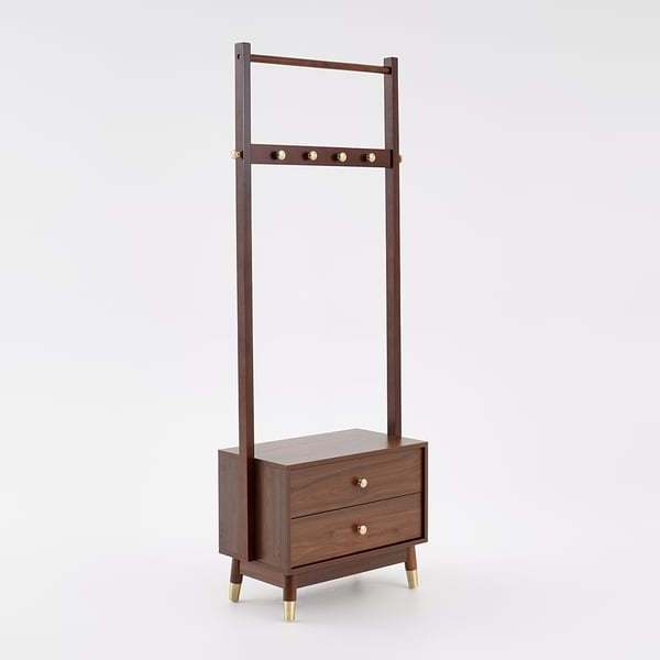 Ultic Walnut Classic Clothes coat Rack with Wood Frame Drawers Included