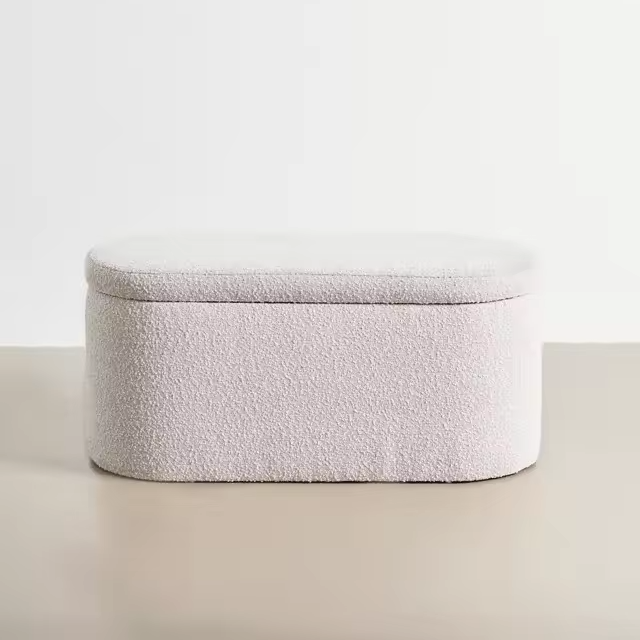 Home furniture Indoor Oval Shae Boucle Storage Bench Linen Fabric Upholstered Entryway Bench