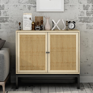 Natural Accent Storage Cabinet Rustic Wood Sideboard Furniture rattan Sideboard Buffet Cabinet