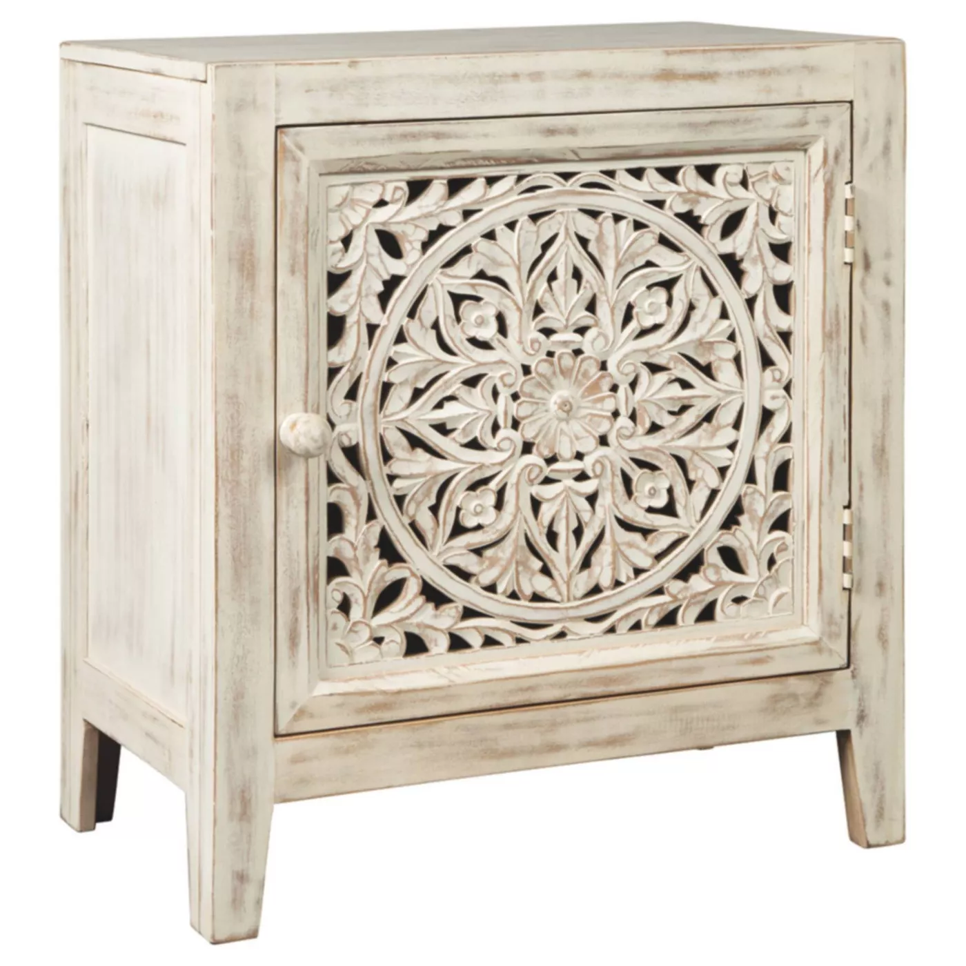 MAGI antique rustic white furniture carved wooden 1 door accent cabinet