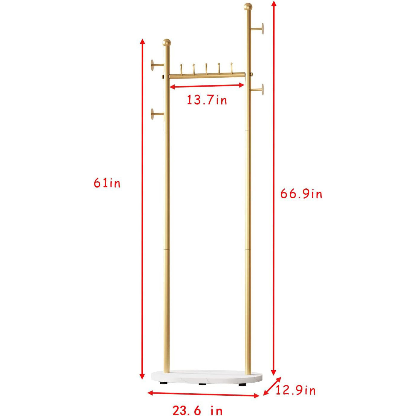 Gold Free Standing Hall Tree in Corner Clothes Entryway Organizer Michall Freestanding 9  Hook Coat Stand