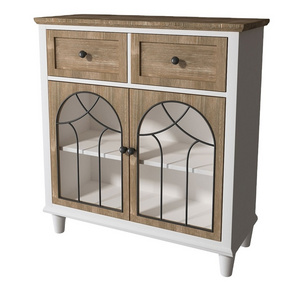 Wooden Freestanding Storage Cabinet Side Accent Table with Sliding Barn Door