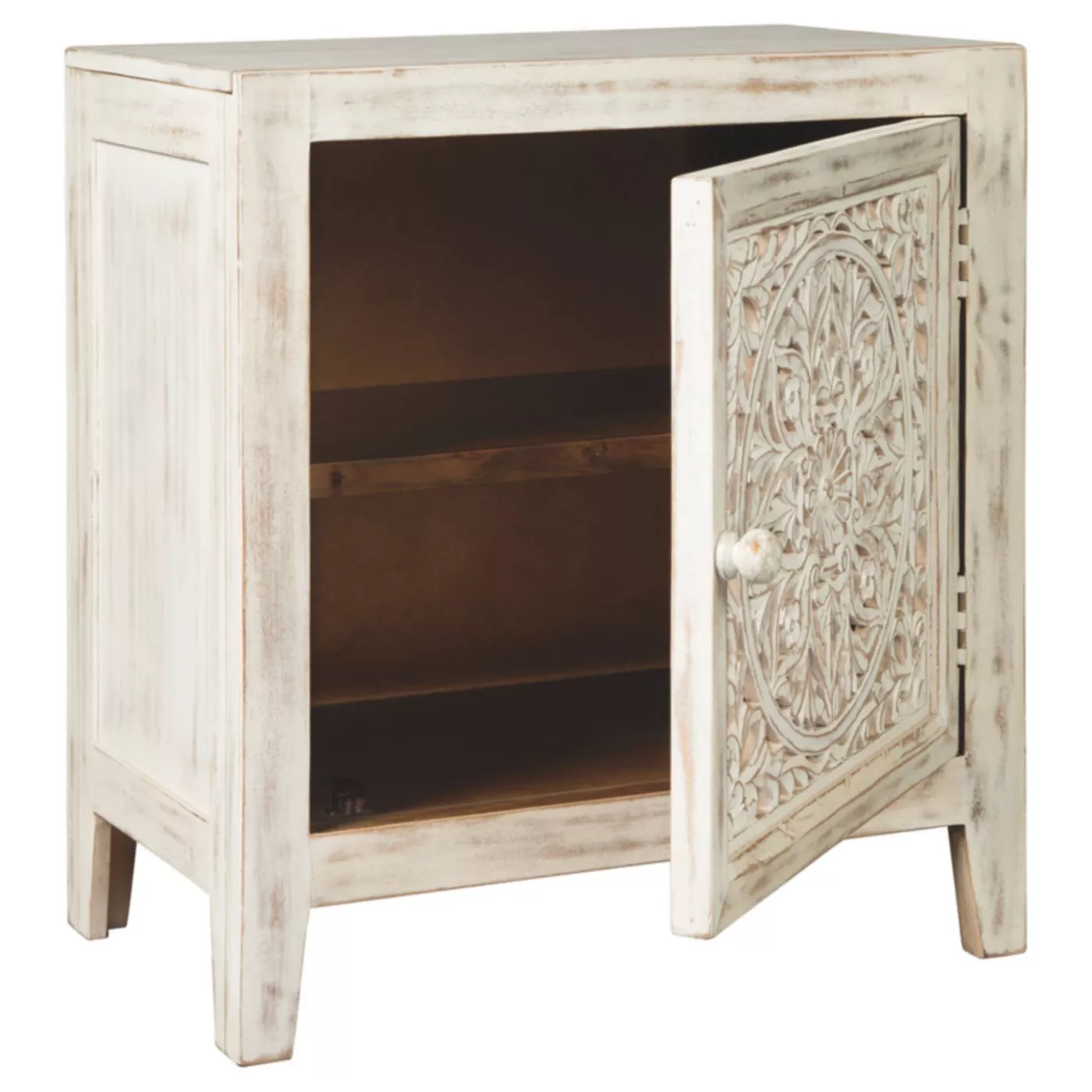 MAGI antique rustic white furniture carved wooden 1 door accent cabinet