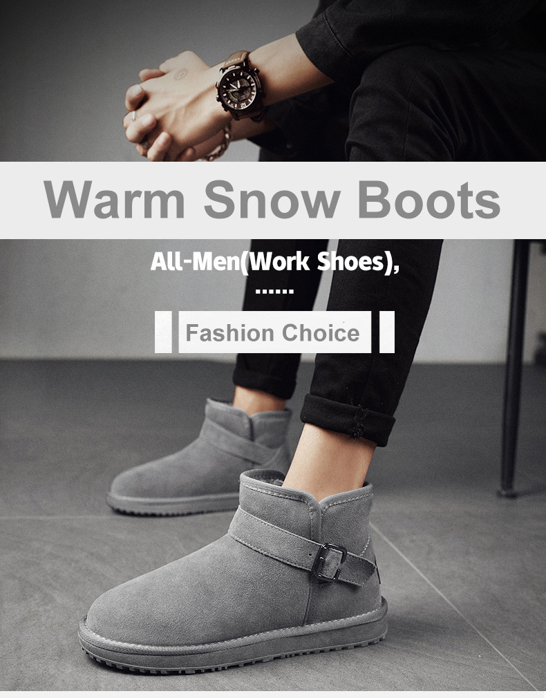 Wholesale Plush Suede Leather Winter Women's Snow Boots Outdoor Mid-calf Warm Fur Winter casual Boots For Women Men shoes