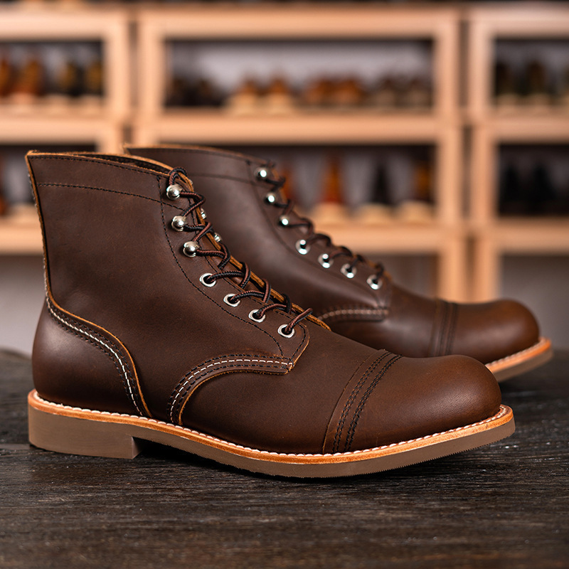 2022 Fashion Autumn Spring Ankle luxury Brown  Cowhide Genuine Leather Men's Work Martin Boots