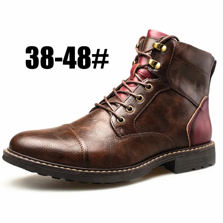 2023 New Design Men'S Dress Shoes Plus Size High Top Male Boots Pu Leather Zip Working Boots Martin Boots For Men