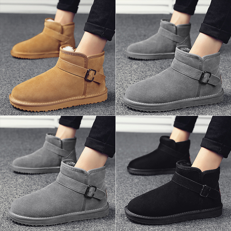 Wholesale Plush Suede Leather Winter Women's Snow Boots Outdoor Mid-calf Warm Fur Winter casual Boots For Women Men shoes