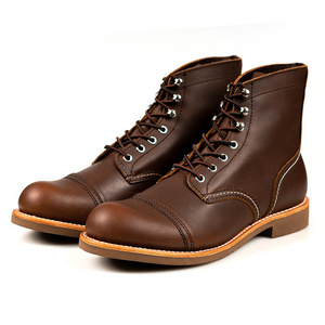 2022 Fashion Autumn Spring Ankle luxury Brown  Cowhide Genuine Leather Men's Work Martin Boots