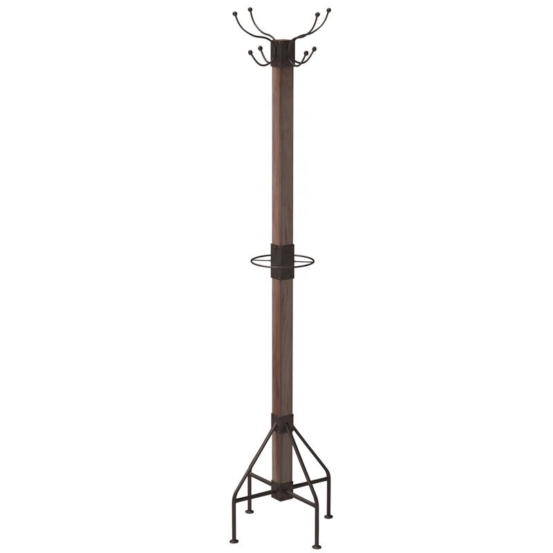 Best Selling Entryway antique rustic vintage Free Floor Standing metal wooden standing coat rack with hanger