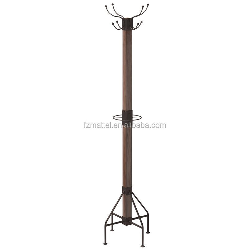 Best Selling Entryway antique rustic vintage Free Floor Standing metal wooden standing coat rack with hanger