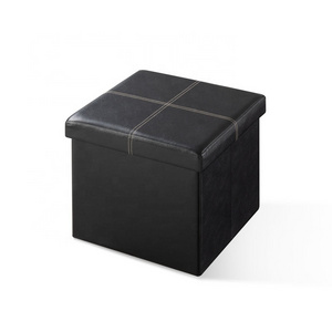 Hot Selling Free Samples Customized Faux Leather Square Cube Folding Storage Ottoman Stool with strong support