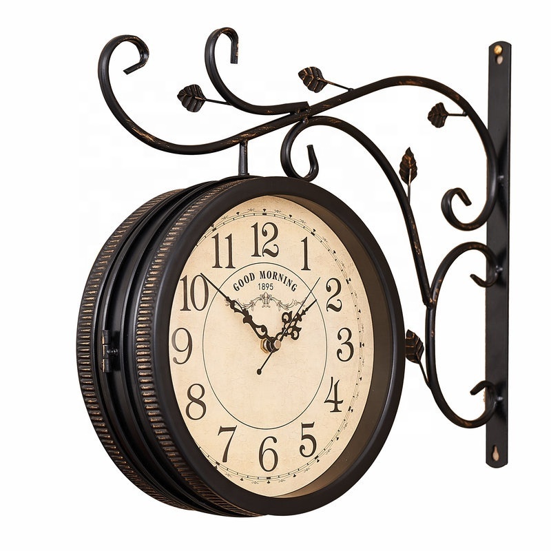 Home Retro Iron Silent Quartz Clock American Antique Craft Living Room Double Sided Wall Clock