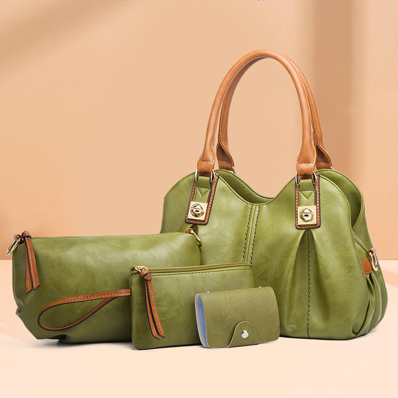 Luxury design women PU Ladies retro Avocado Green clutch bag Shoulder Crossbody handbag tote bag set with purse card holder