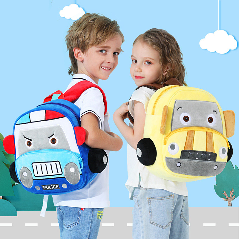 Large Cartoon Cars vehicle Cheap child 3-6 Years Kids 3D Plush Backpacks toddler bag for boys