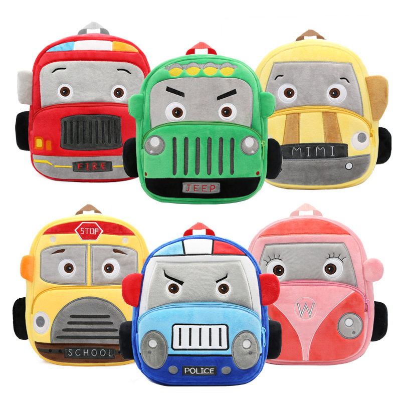 Large Cartoon Cars vehicle Cheap child 3-6 Years Kids 3D Plush Backpacks toddler bag for boys