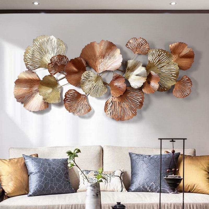 light luxury metal creative ginkgo design retro style wall hanging for living room bedroom wall decoration wall hanging