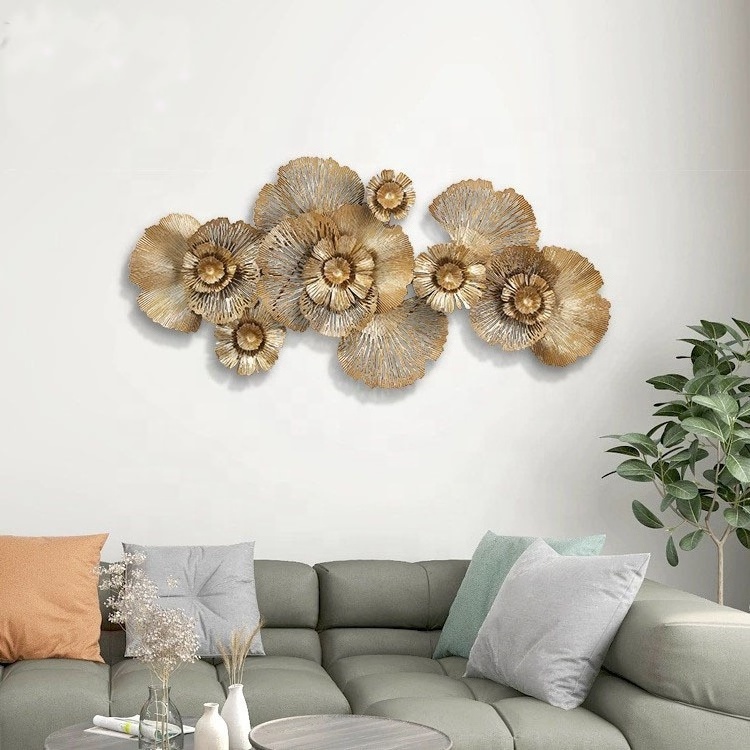 European Style Luxury Gold Foil Flower Beauty Wall Hanging Art Home Decor for living room bedroom metal wall hanging