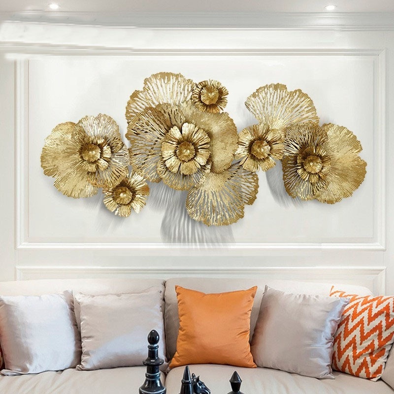 European Style Luxury Gold Foil Flower Beauty Wall Hanging Art Home Decor for living room bedroom metal wall hanging