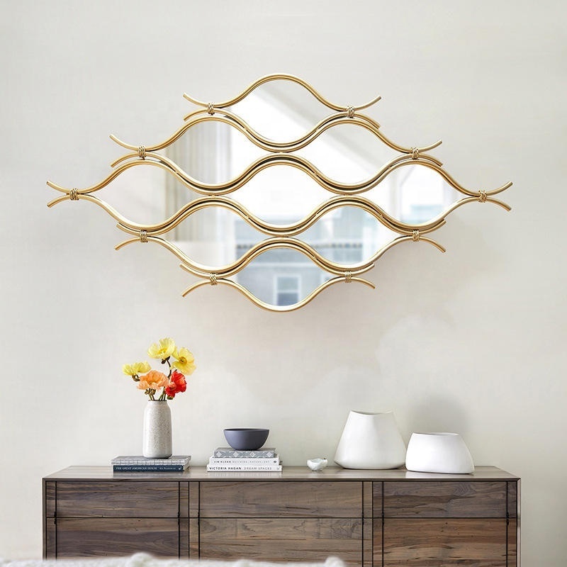 modern creative fish wall mirror design metal golden color for living  room bedroom dining room home decor  wall mirror