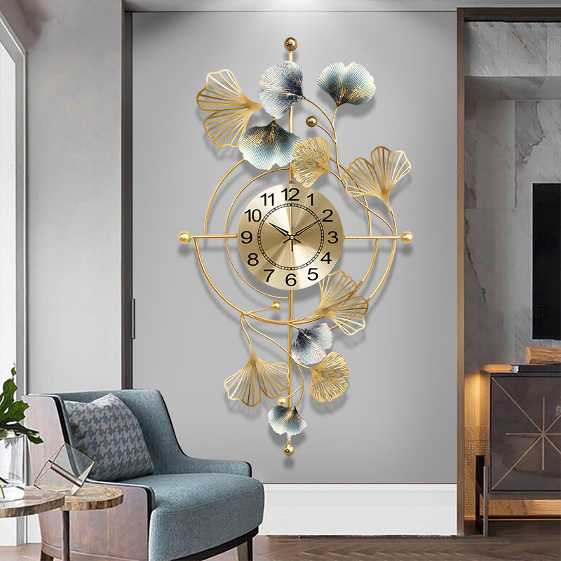 light luxury ginkgo leaf design wall clock for living room bedroom background wall decor wall clock